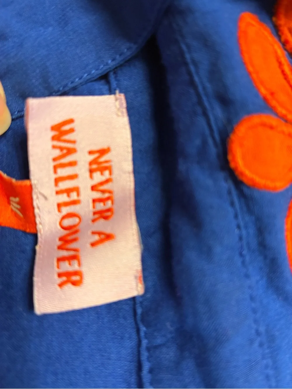 Never a wallflower Royal Blue Mini Dress with Orange Floral Trim
